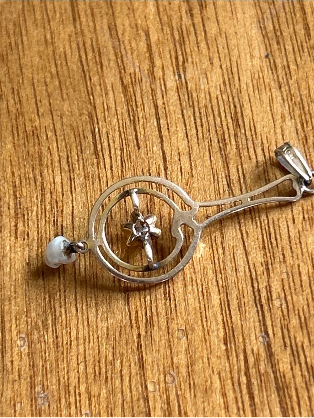 10K SOLID GOLD ANTIQUE Art Deco Lavalier Pendant with a Natural Diamond - Picture 6 of 7